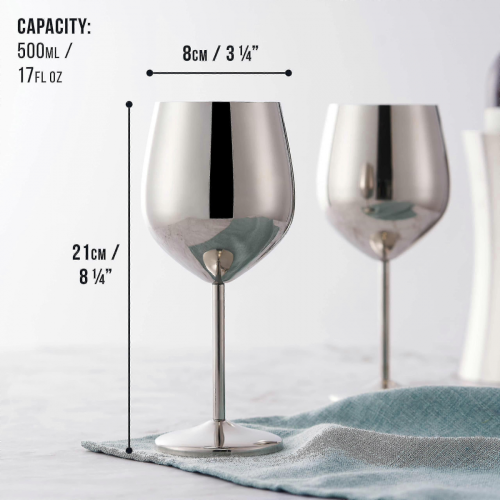 Elegant Stainless Steel Wine Glasses Silver - Robust & Unbreakable-4pc 1