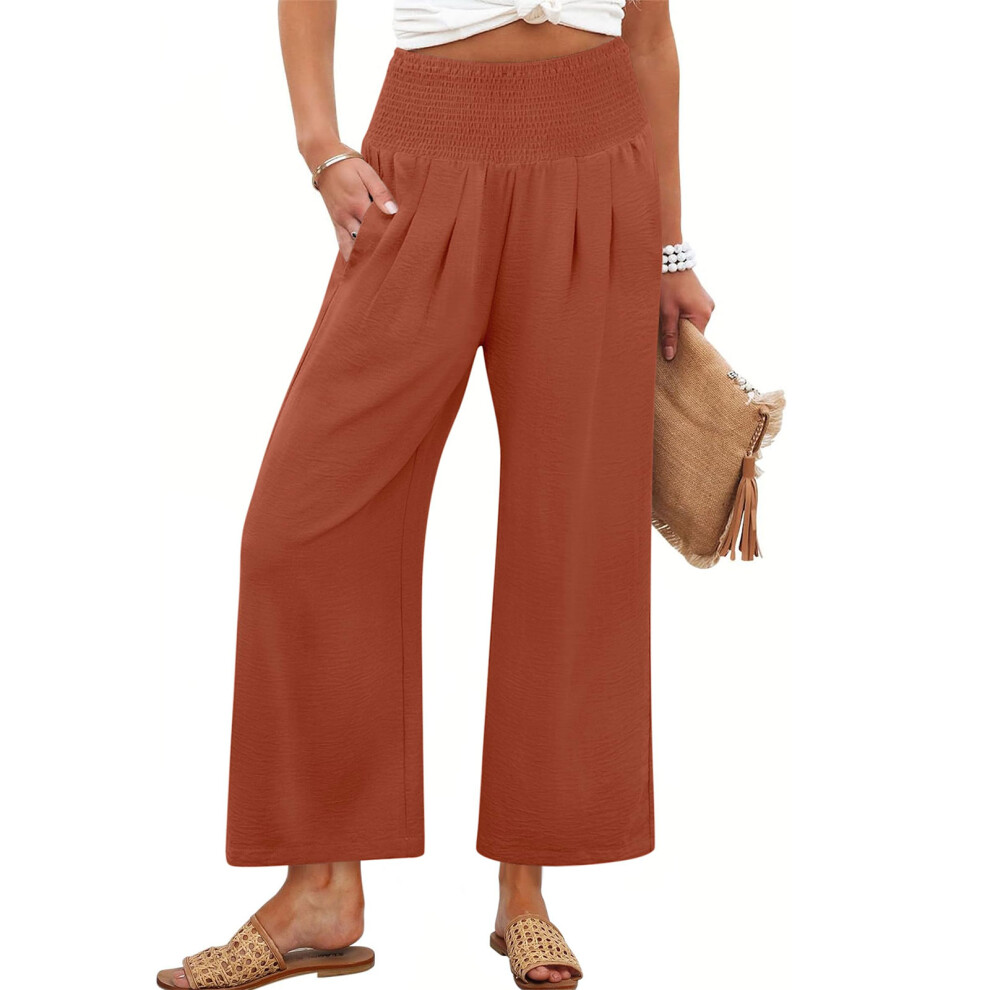 Fuchsia Women's Cotton And Linen Casual Straight Wide-Leg- Xxl