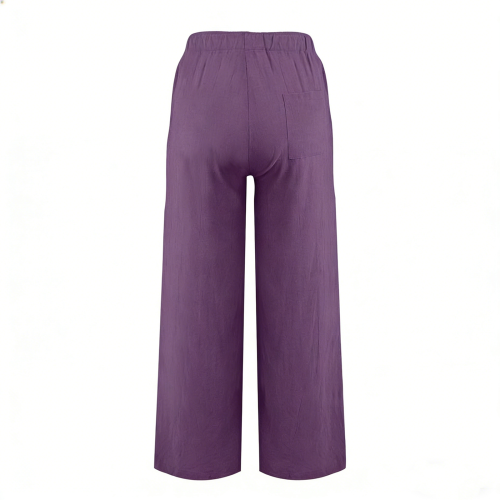 Women's cotton linen drawstring high-waisted-Eartyellow XXXL 1