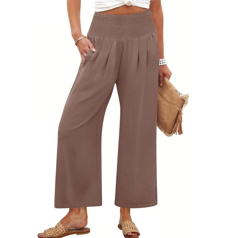 Women's cotton and linen casual straight wide-leg-Coffee XXL