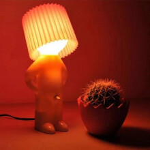 (EU PLUG, white) Claeted Naughty Boy Creative Table Lamp Unique LED Pleats Reading Lighting Bedroom Bedside Night Light Children's Gift