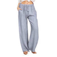 Women's cotton linen drawstring high-waisted-Light Gray S
