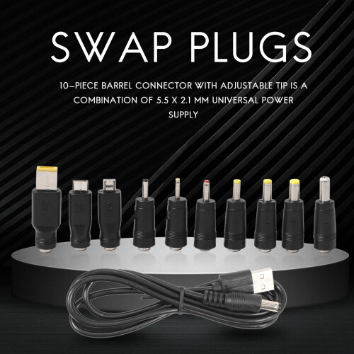Power Cord USB to 5.5X2.1 Multifunctional  Interchangeable Plug 1