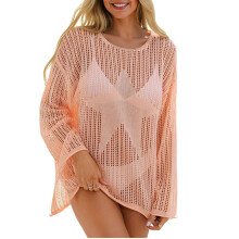 Strandüberzug für Damen, gehäkelt, langärmelig,-Rosa S