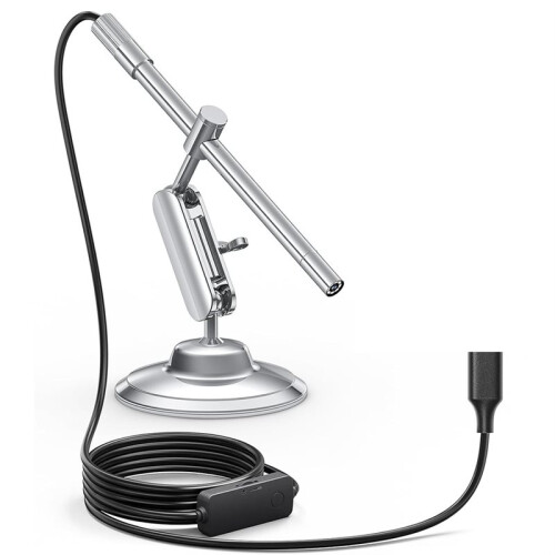 USB-C Digital Microscope, 10X to 200X Magnification with 8 LED Lights, Handheld Rotating Metal Stand