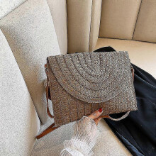 (Deep Brown) Summer Beach Straw Clutch Bag Cute Ball Pendant Crossbody Bag For Women Wicker Bag