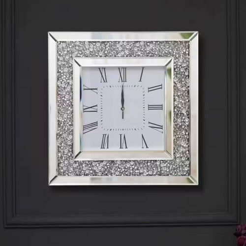 Silver Square Wall Clock Roman Numerals 30cm 1