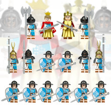 16 PCS Medieval Blue & White Kingdom Knight Corps Building Block Figure Toys Set Gift for Collector