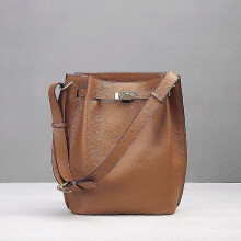 (Khaki) Ladies Women Leather Handbag Cross Body Bucket Bag Casual Shoulder Bag Vertical Cowhide Horseshoe Bag No4