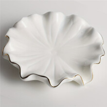 1pc Elegant White Ceramic Soap Dish with Golden Rim,Shell-Inspired Design, Round for Lotus Leaf Shape Holder