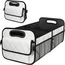 Auto Trunk Organizer with 6 Pockets - Premium Car Storage for Sedan/Truck, Auto Accessories Organizer, White