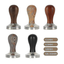 (YELLOW ROSEWOOD, 53mm) 51/53/58mm Coffee Tamper Stainless Steel Coffee Powder Hammer Handle Flat Base