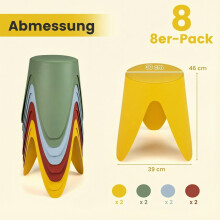 Stapelbare Kunststoffhocker, 8er-Set mit Kissen, 46 cm hoch