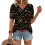 Women's  Short Sleeve Button-Down V-Neck Shirts rSets -Black M 1