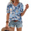 Women's  Short Sleeve Button-Down V-Neck Shirts rSets -Blue L 1