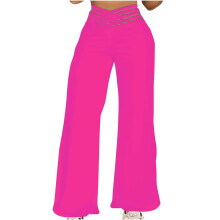 Women's casual straight-leg wide-leg trousers with-rose red XXL