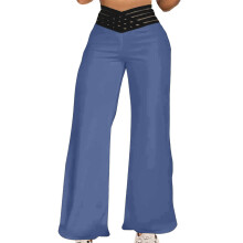Women's casual straight-leg wide-leg trousers with-Sky Blue L