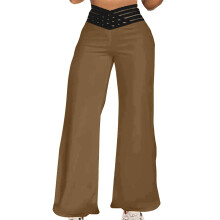 Women's casual straight-leg wide-leg trousers with-Khaki XL