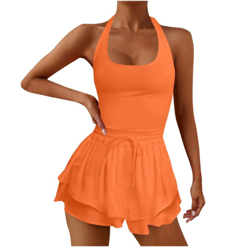 Women's Romper Sleeveless Running Athletic Padded-orangered M