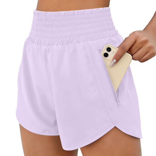 Women's High Waist Active Shorts Quick Dry Polyester-Purple L