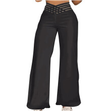 Women's casual straight-leg wide-leg trousers with-Black XL