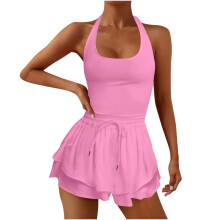 Women's Romper Sleeveless Running Athletic Padded Bras-Pink S
