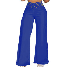 Women's casual straight-leg wide-leg trousers with-Blue M