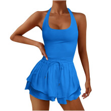 Women's Romper Sleeveless Running Athletic Padded Bras-Blue L