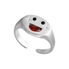 Ring med smilefjes i 925 sterlingsølv og frostet diamant for kvinner, enkel, søt og temperamentsfull ring med åpent design – H H
