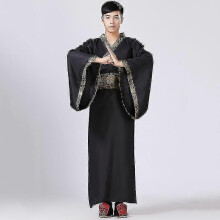 (S 155-160CM, Black) Mens Hanfu Traditional Costumes Clothing