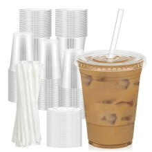50pcs - 16 Oz Clear with Lids and Straws, Iced Coffee Cups with Lids, Disposable Plastic Smoothie Cups for Cold Drinks