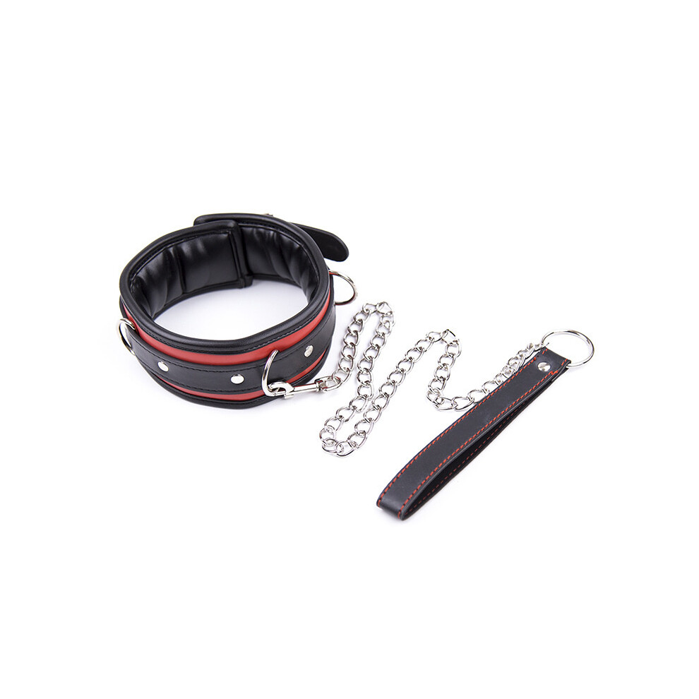 Black/Red Leather Neck Collars Padded Necklace Chain Leash Cosplay Choker Adjustable Punk Collarsï¼+Redï¼