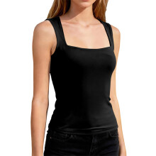 Women's Square Neck Sleeveless Tight T Shirts-Black XXL