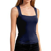 Women's Square Neck Sleeveless Tight T Shirts-Navy Blue L