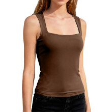 Mouwloze strakke T-shirts voor dames met vierkante hals-Bruin XL