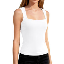 Mouwloze strakke T-shirts voor dames met vierkante hals-Wit XXL