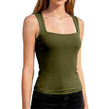 Women's Square Neck Sleeveless Tight T Shirts-Army Green XXXL