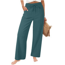 Womens Casual Linen High Waist Pants Loose Fit Pant -Green S