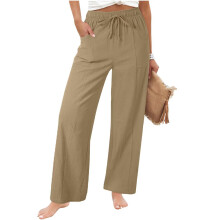 Dames casual linnen hoge taille broek losse pasvorm-Geel XL