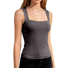 Women's Square Neck Sleeveless Tight T Shirts-Dark Grey M