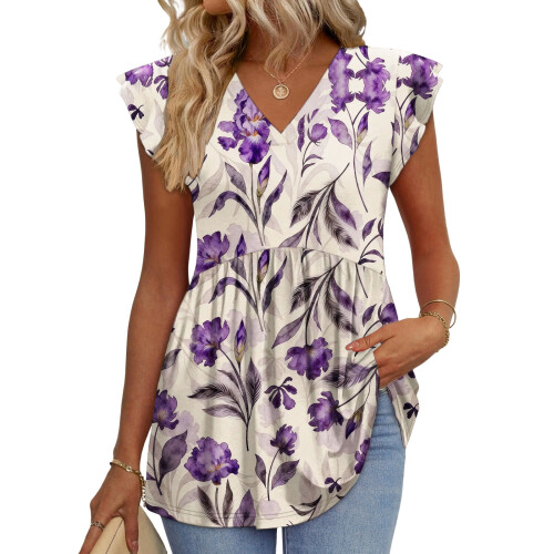 Women's  Blouses, with Ruffle Sleeves, Spring Elegant-Multi S