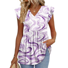 Women's  Blouses, with Ruffle Sleeves, Spring-Purple XXL