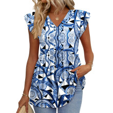 Women's Blouses, with Ruffle Sleeves, Spring Elegant-Blue L