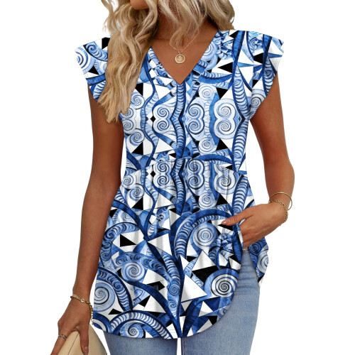 Women's  Blouses, with Ruffle Sleeves, Spring Elegant-Blue L