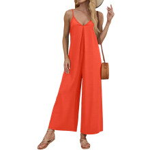 Women Jumpsuits Casual Sleeveless Spaghetti Strap-orangered L