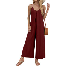Women Jumpsuits Casual Sleeveless Spaghetti Strap-Burgundy XL