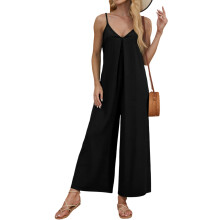 Women Jumpsuits Casual Sleeveless Spaghetti Strap Boho-Black S