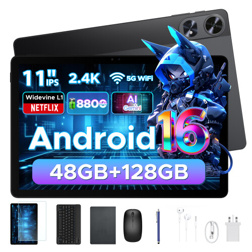 Aorlym P11 Pro 11 Inch Tablet with Android 16 & Gemini AI, 48GB RAM+128GB ROM/2TB, T7250 Octa-Core, 8800mAh/18W, 120Hz, 5MP+13MP, GPS, FM, Face ID,OTG