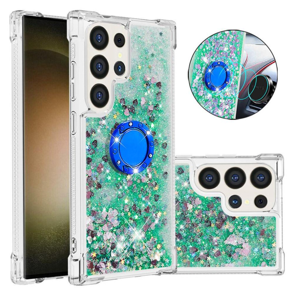 (Bottle ) Phone Case For Samsung Galaxy S25 Ultrs With Ring Kickstand Ring Kickstand Shockproof Protection Sparkling Sand Flow Green 764563362424