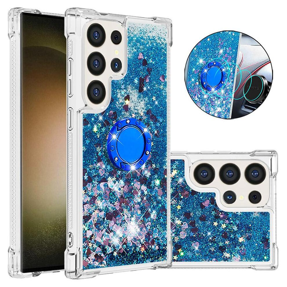 () Phone Case For Samsung Galaxy S25 Ultrs With Ring Kickstand Ring Kickstand Shockproof Protection Sparkling Sand Flow 764563362417